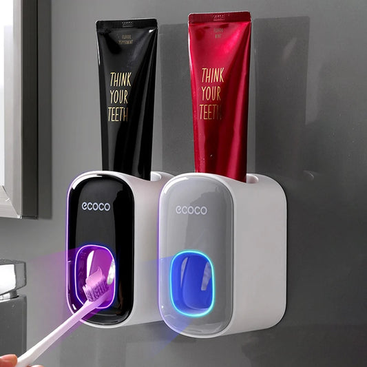 Automatic Toothpaste Dispenser Wall Mount Bathroom Toothbrush Holder