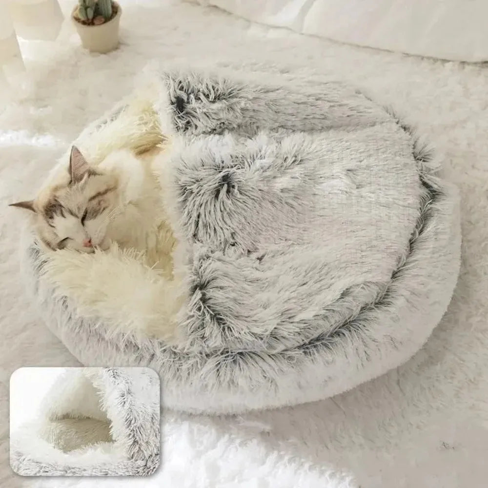 Soft Plush Round Cat Bed Warm Comfortable Winter Long Plush