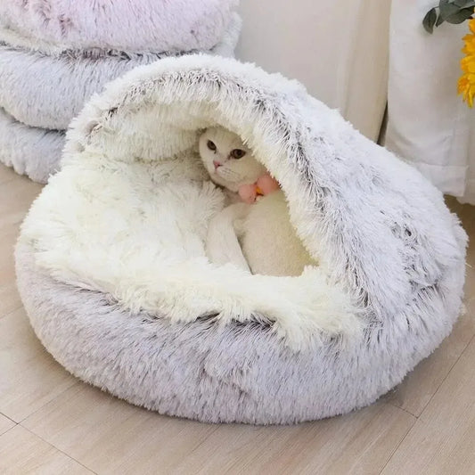 Soft Plush Round Cat Bed Warm Comfortable Winter Long Plush