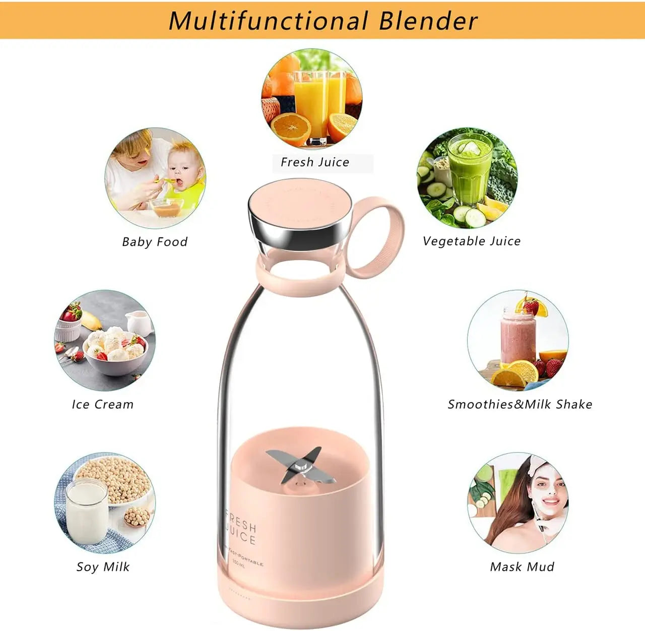 Portable Blender Bottle Juicer 350ml Mixeur Wireless Rechargeable