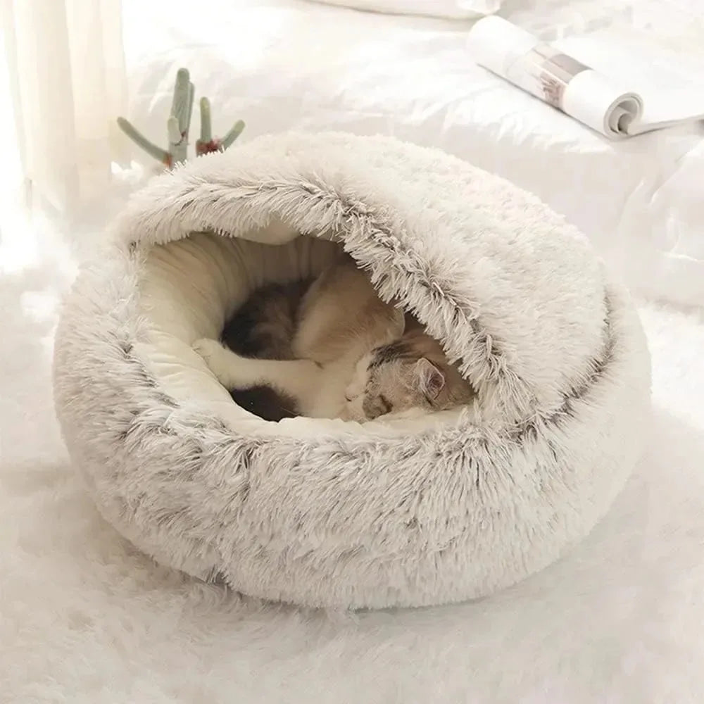 Soft Plush Round Cat Bed Warm Comfortable Winter Long Plush