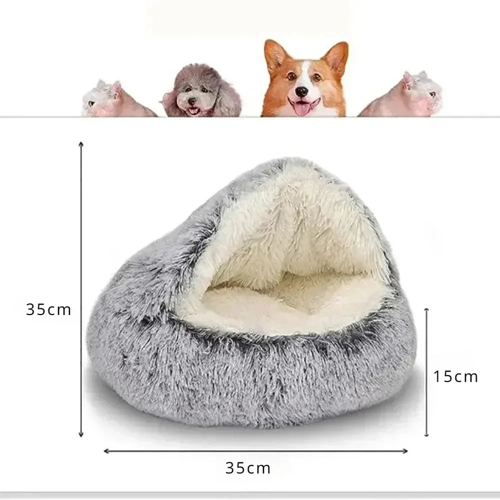 Soft Plush Round Cat Bed Warm Comfortable Winter Long Plush